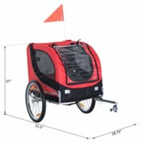 PawHut Foldable Pet Bike Trailer Dog Cat Travel Bicycle Carrier, Red - Image 2