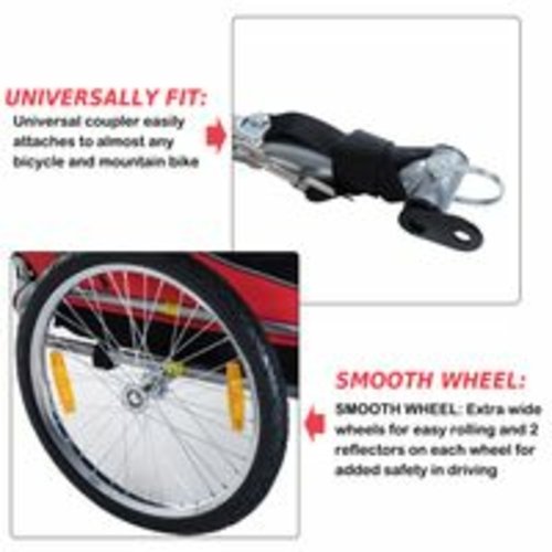 PawHut Foldable Pet Bike Trailer Dog Cat Travel Bicycle Carrier, Red - Image 3