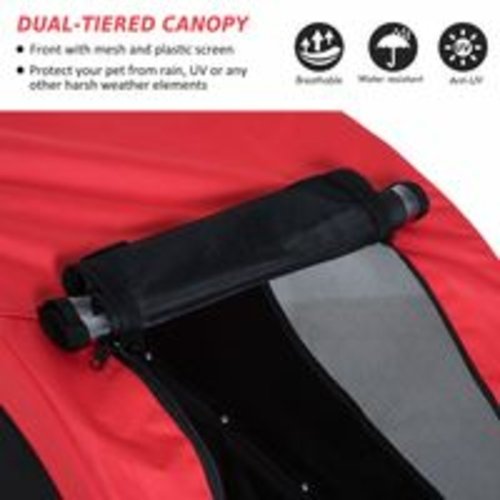 PawHut Foldable Pet Bike Trailer Dog Cat Travel Bicycle Carrier, Red - Image 6