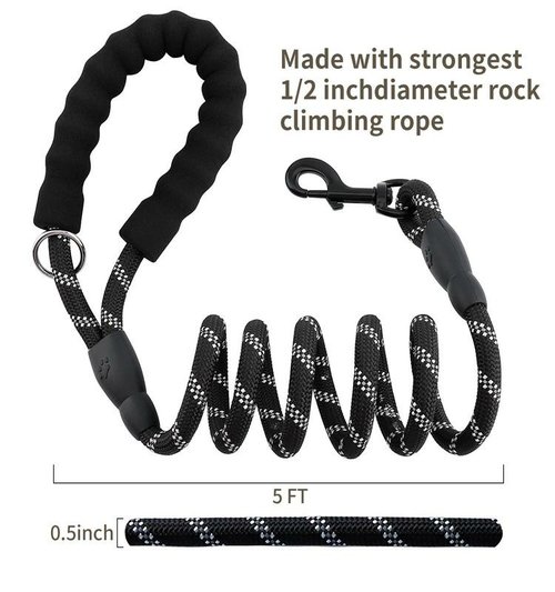 5 FT Leash With Comfortable Padded Handle and Reflective Threads - Image 4